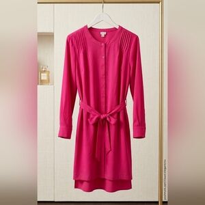 Merona Magenta Pink Button-Down Shirt Dress With Pleated Shoukders Size L